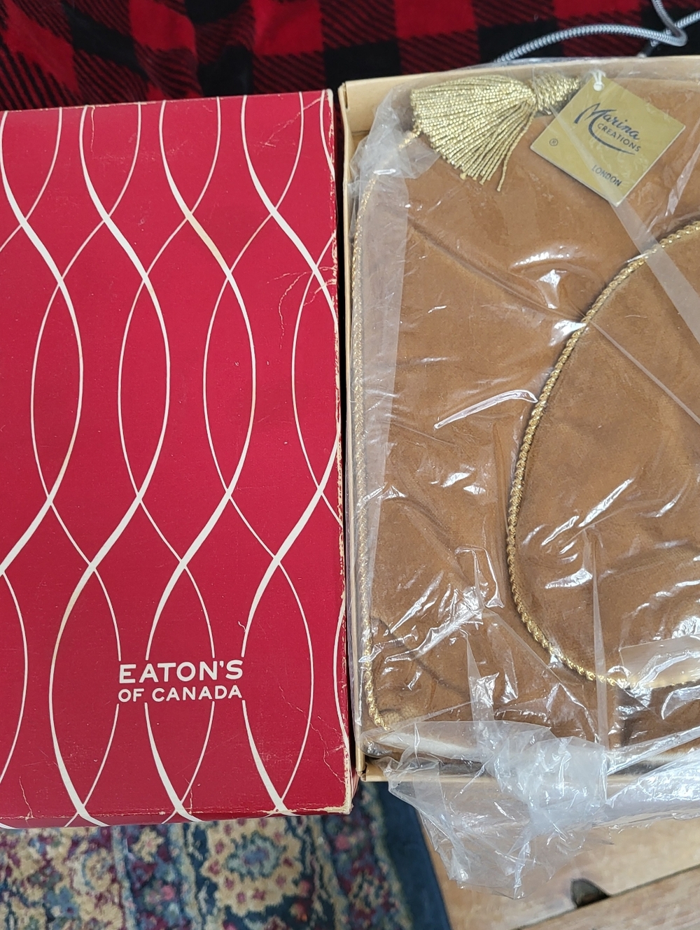 Eaton's of Canada Vintage Tan Tea Cozy with Gold Trim